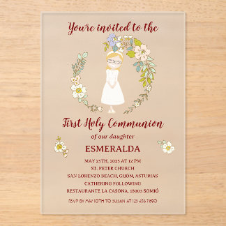 Invitations En Acrylique Invitación de Comunión sobre acrílico ESMERALDA