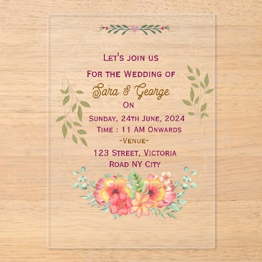 Invitations En Acrylique Invitations de mariage acrylique (Recto)