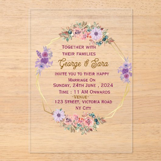 Invitations En Acrylique Invitations de mariage acrylique (Recto)