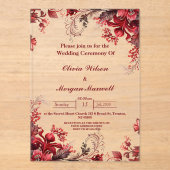 Invitations En Acrylique Invitations de mariage acrylique rose et rouge à f (Recto)