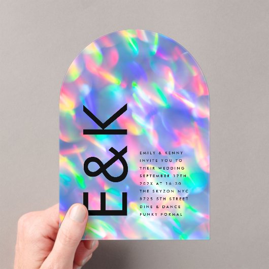 Invitations En Acrylique Iridescente Ultra Moderne Mariage Monogramme (In situ (ordinateur de poche))