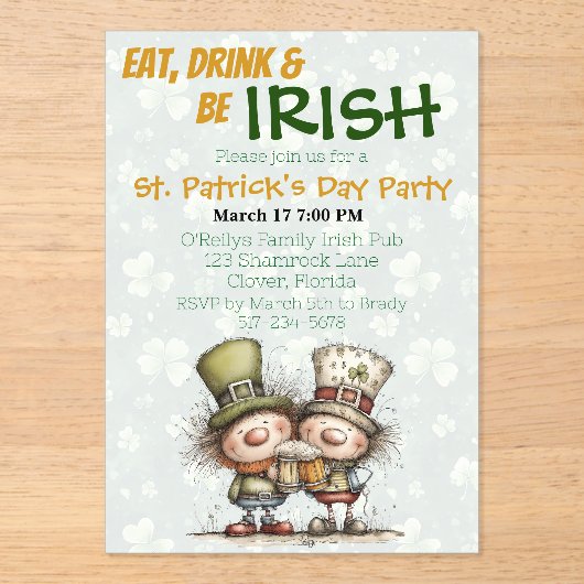 Invitations En Acrylique Irish‑Inspired St. Patrick’s Day Party (Recto)