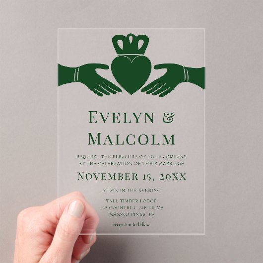 Invitations En Acrylique Irlandais Claddagh Ring Simple Graphic Green Maria (In situ (ordinateur de poche))
