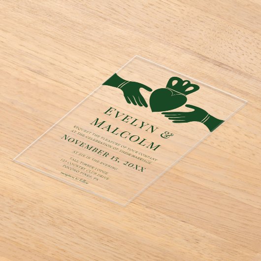 Invitations En Acrylique Irlandais Claddagh Ring Simple Graphic Green Maria (Poser)