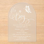 Invitations En Acrylique It's A Boy Modern Minimal Butterfly Baby Shower (Recto)