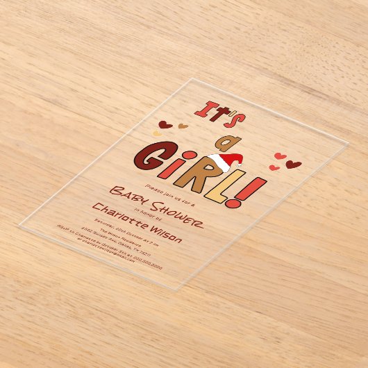 Invitations En Acrylique It's a Girl! Christmas Santa Hat Baby Shower (Poser)