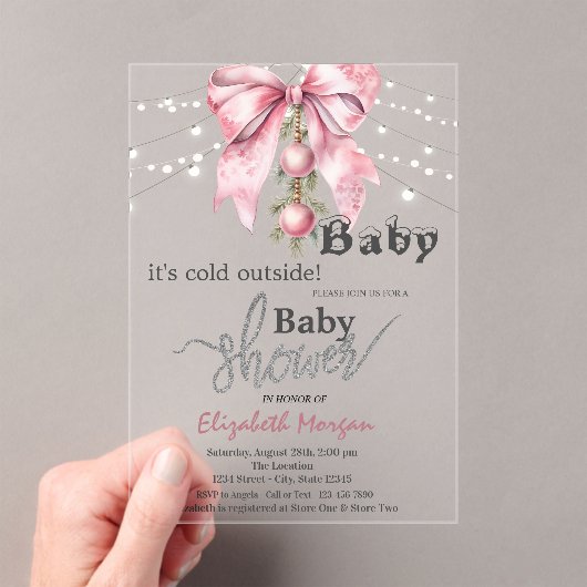 Invitations En Acrylique It's Cold Outside Bow Balls Lights Baby Shower (In situ (ordinateur de poche))