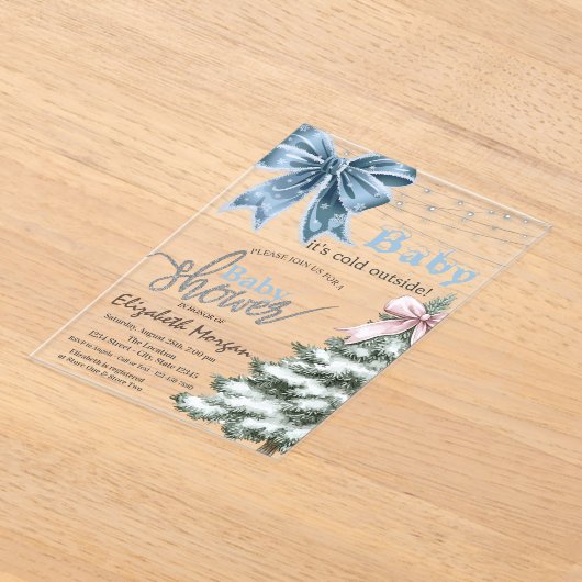 Invitations En Acrylique It's Cold Outside Pine Tree Bow Baby Shower (Poser)