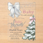 Invitations En Acrylique It's Cold Outside Pine Tree White Bow Baby Shower (Recto)