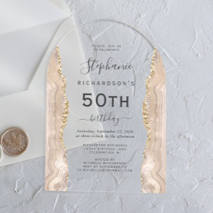 Invitations En Acrylique Ivoire Gold Agate 50e Anniversaire Arche