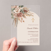 Invitations En Acrylique Ivory blush taupe roses pampas arch Confirmation (In situ (ordinateur de poche))