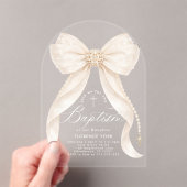 Invitations En Acrylique Ivory Bow Pearls Girl Baptism Religious (In situ (ordinateur de poche))