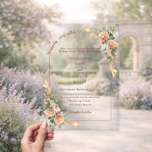 Invitations En Acrylique Ivory champagne floraux ruban luxe mariage