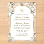 Invitations En Acrylique Ivory Cream Floral Gold Arch Butterfly Wedding (Recto)