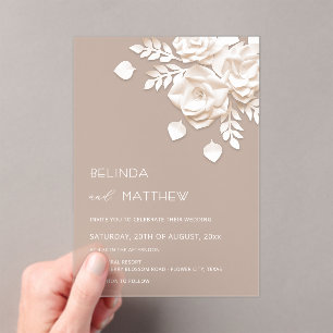 Invitations En Acrylique Ivory Fleurs 3D Roses Mariage Minimaliste Invitati
