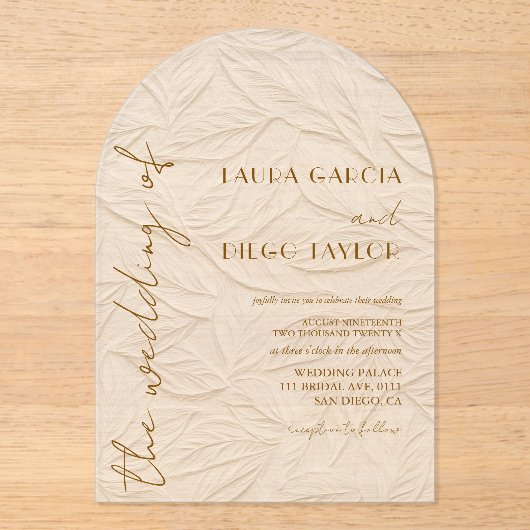 Invitations En Acrylique Ivory Leaves Wedding Acrylic (Recto)
