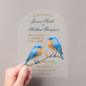 Invitations En Acrylique Ivory Pastel Lovebirds Romantique Bluebirds Mariag (In situ (ordinateur de poche))