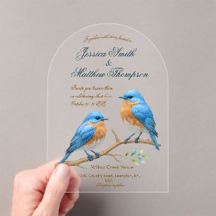 Invitations En Acrylique Ivory Pastel Lovebirds Romantique Bluebirds Mariag