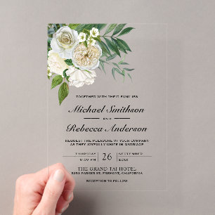 Invitations En Acrylique Ivory Roses Floral Botanique Mariage