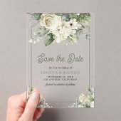 Invitations En Acrylique Ivory Sage Green Floral Wedding Enregistrer la dat (In situ (ordinateur de poche))