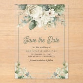 Invitations En Acrylique Ivory Sage Green Floral Wedding Enregistrer la dat (Recto)