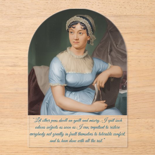 Invitations En Acrylique Jane Austen portrait + quote (Blue) (Recto)