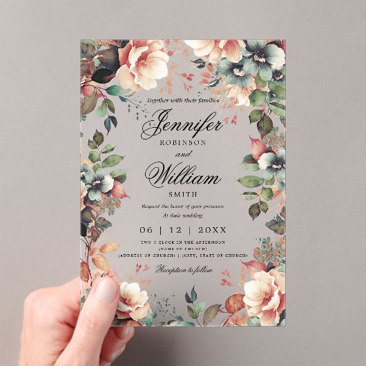 Invitations En Acrylique Jardin boho romantique Mariage floral Script (In situ (ordinateur de poche))