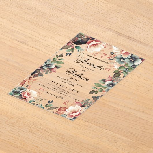 Invitations En Acrylique Jardin boho romantique Mariage floral Script (Poser)