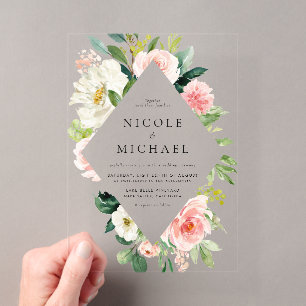 Invitations En Acrylique Jardin de fleurs à l'aquarelle romantique pour mar