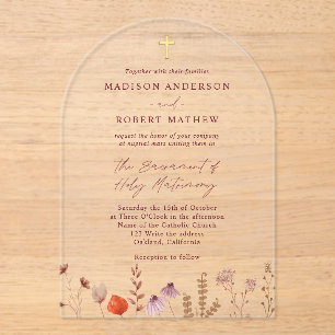 Invitations En Acrylique Jardin de fleurs sauvages pastel Mariage catholiqu