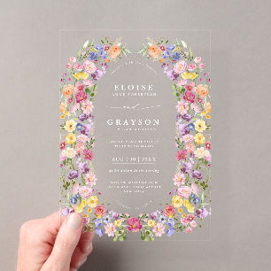 Invitations En Acrylique Jardin de mariage de prairie de fleurs sauvages pr