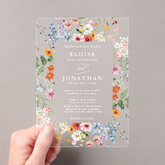 Invitations En Acrylique Jardin de prairie printanière de fleurs sauvages P