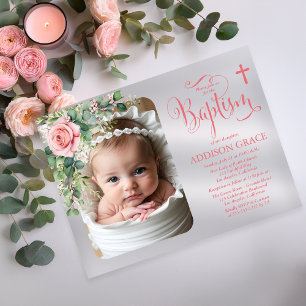 Invitations En Acrylique Jardin de roses élégant - Baptême de fille