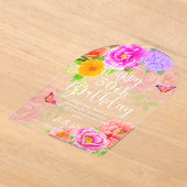 Invitations En Acrylique Jardin des pivoines romantiques Joyeux anniversair (Poser)
