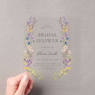 Invitations En Acrylique Jardin Élégant Aquarelle Fleurs Sauvages Baby Show