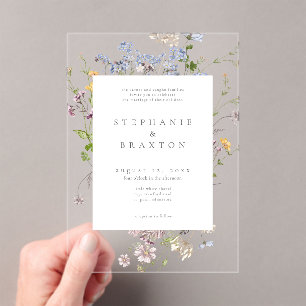 Invitations En Acrylique Jardin Élégant de Fleurs Sauvages pour Mariage Rus