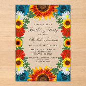 Invitations En Acrylique Jardin été Floral Anniversaire (Recto)
