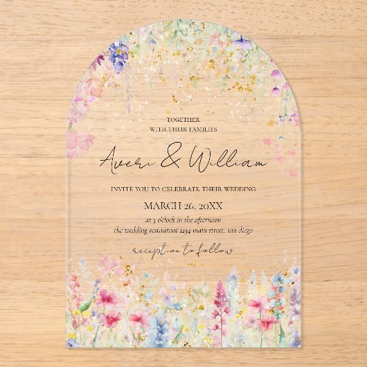 Invitations En Acrylique Jardin Fleur Aquarelle Moderne Boho Mariage (Recto)