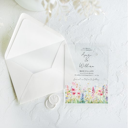 Invitations En Acrylique Jardin Fleur Aquarelle Moderne Boho Mariage