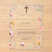 Invitations En Acrylique Jardin Fleur sauvage élégant Première Communion Sa (Recto)