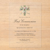 Invitations En Acrylique Jardin Fleur sauvage élégant Première Communion Sa (Recto)