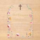 Invitations En Acrylique Jardin Fleur sauvage élégant Première Communion Sa (Recto)