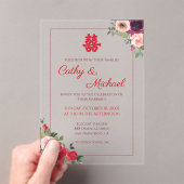 Invitations En Acrylique Jardin fleuri violet rouge mariage chinois (In situ (ordinateur de poche))