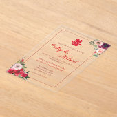 Invitations En Acrylique Jardin fleuri violet rouge mariage chinois (Poser)