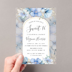 Invitations En Acrylique Jardin Floral Bleu Sweet sixteen 16 Anniversaire