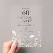 Invitations En Acrylique Jardin Floral Calligraphie 60e anniversaire (In situ (ordinateur de poche))