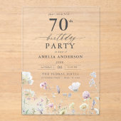 Invitations En Acrylique Jardin Floral Calligraphie 70e anniversaire (Recto)