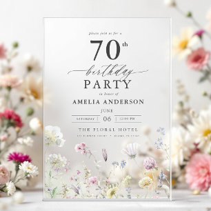 Invitations En Acrylique Jardin Floral Calligraphie 70e anniversaire
