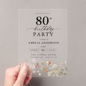 Invitations En Acrylique Jardin Floral Calligraphie 80e anniversaire (In situ (ordinateur de poche))