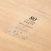 Invitations En Acrylique Jardin Floral Calligraphie 80e anniversaire (Poser)